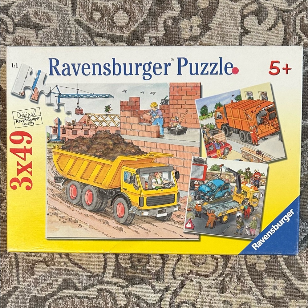 Ravensburger 3 X 49 Pieces Vehicles Puzzles: Dump, Tow & Garbage Recycle Truck